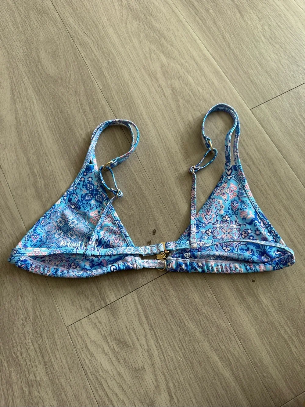 Kulani Kinis Triangle Bikini Top Blue Paisley Print Size Large